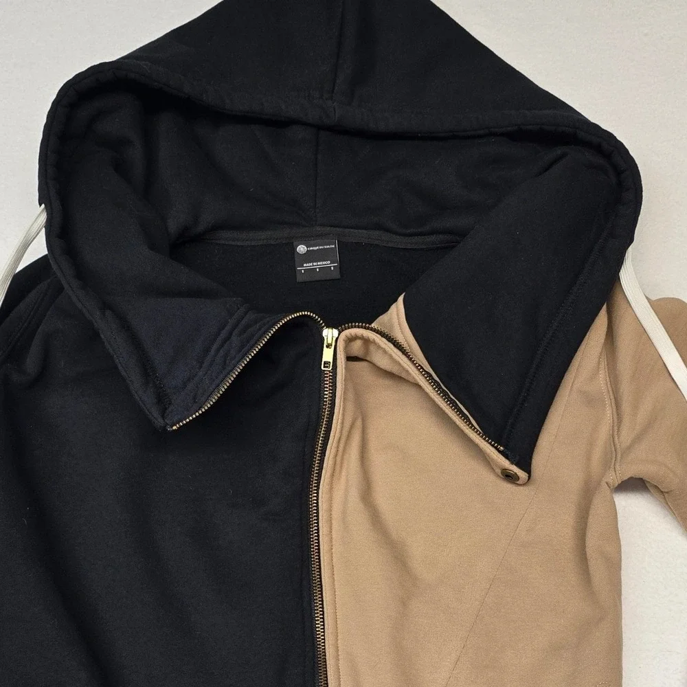 Cirque du Soleil Womens S Full Zip Hoodie Colorblock Black Tan Thick Hoodie